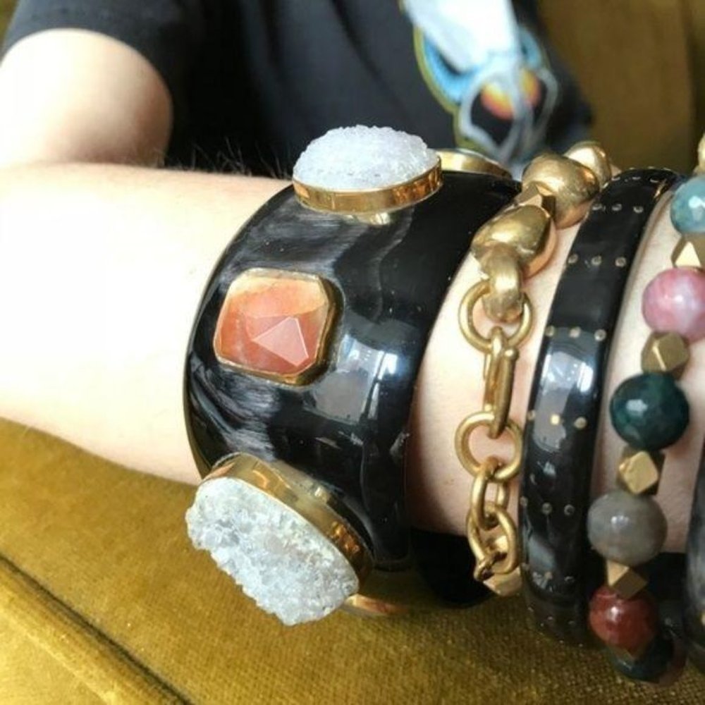 SALE Ashley Pittman Dark Horn Druzy Kenya Bangle - Picture 4 of 8